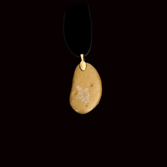 Hand Painted Dot Art Pendant. Gold and Ivory - Picture 6 of 11